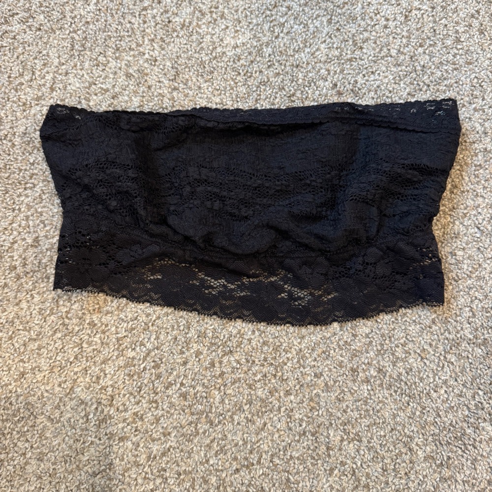 Intimately Free People Black Floral Lace Bandeau Bra Top Small S/P Strapless